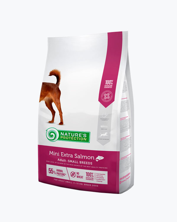 Сухой корм Nature's Protection Mini Extra Salmon Adult Small Breeds, для взрослых собак мелких пород, с лососем, 2 кг