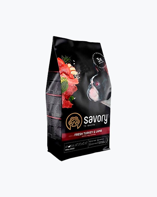 Сухой корм для собак малых пород Savory со свежим мясом индейки и ягнятиной, 1 кг
